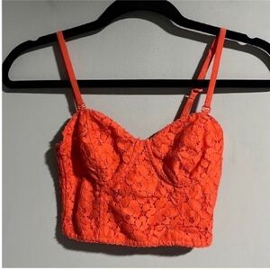 Aritzia Talula Orange Lace Cropped Bustier Style Top